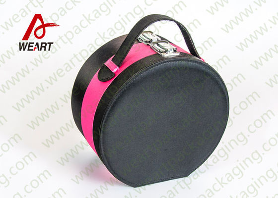 Zwarte & Roze Ronde Kosmetische Document Vakje Make-uporganisator met Spiegel 25cm Diameter